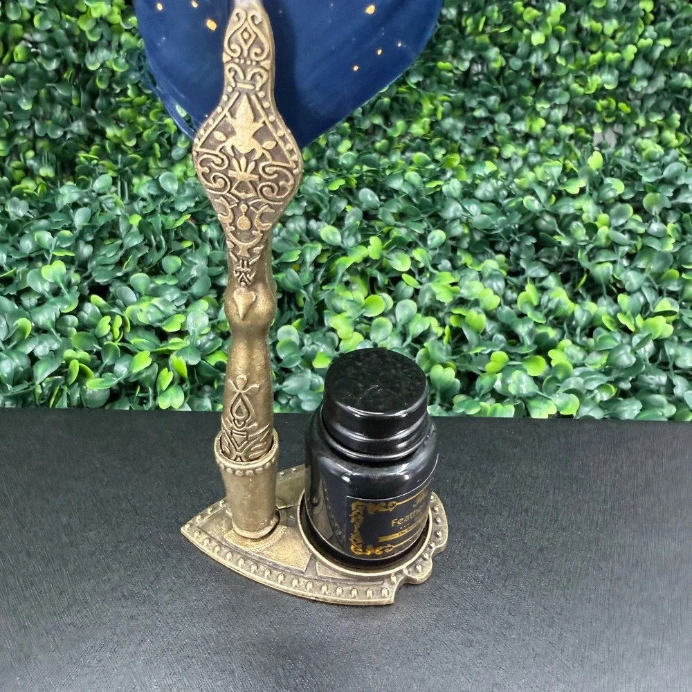 Feather Quill Pen‎ Calligraphy Set Navy Blue Gold Speckle Ink & Nibs